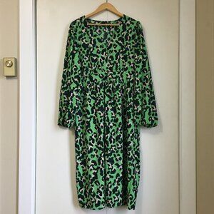 Neon Green Blue Leopard Print Rosette Midi Dress XL